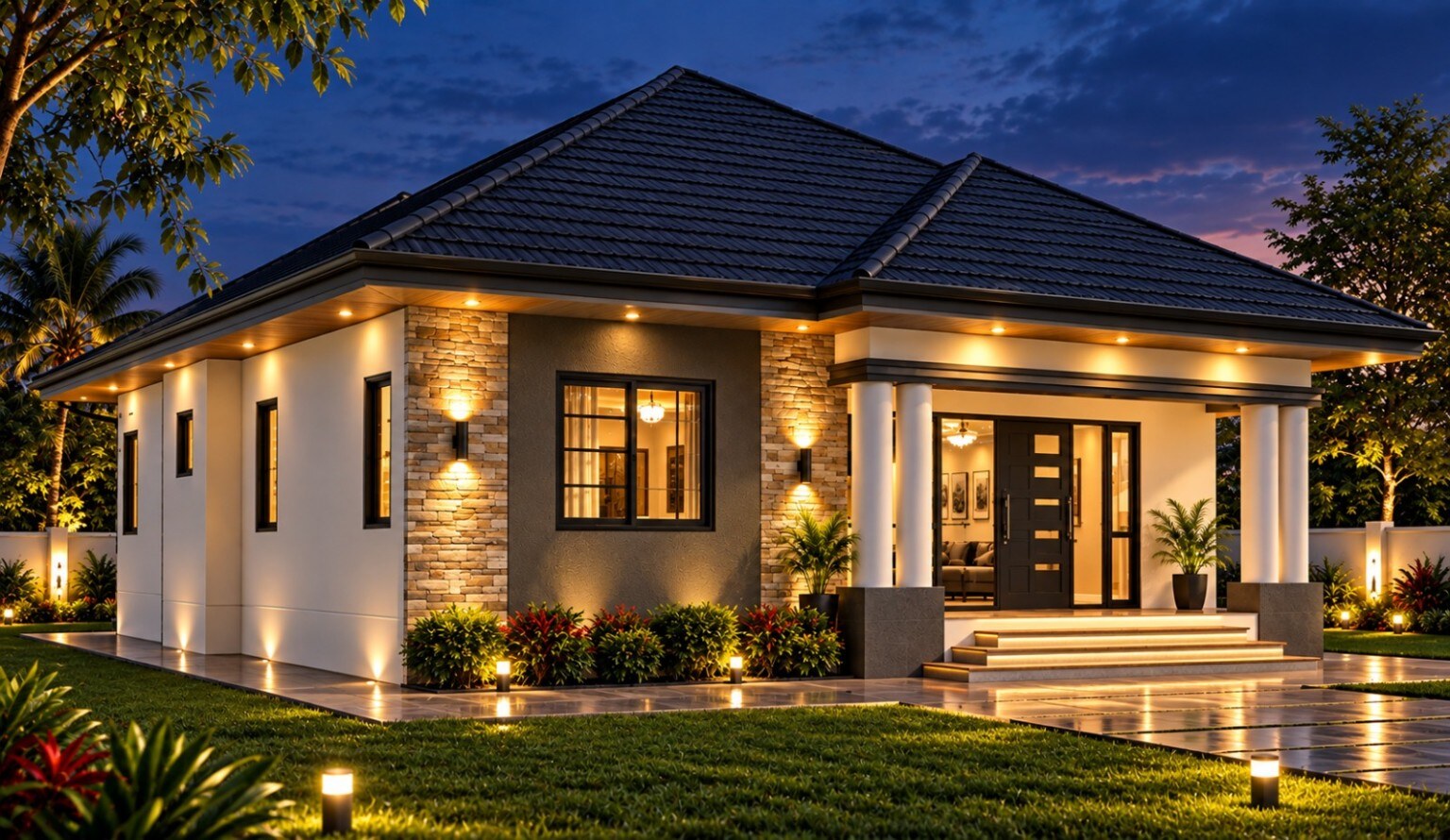 Eco-SMART three-bedroom Young Professional Home at dusk